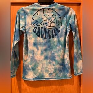 Salt Life Girl’s Water Tie Dye Blue  Long Sleeve SLX (Drifit) Shirt NWT Size M